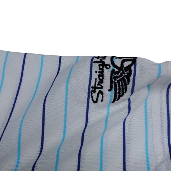 Straight Down Mens Blue Striped EMBROIDERED Golf Polo Shirt Bear Lake Small - Picture 4 of 7